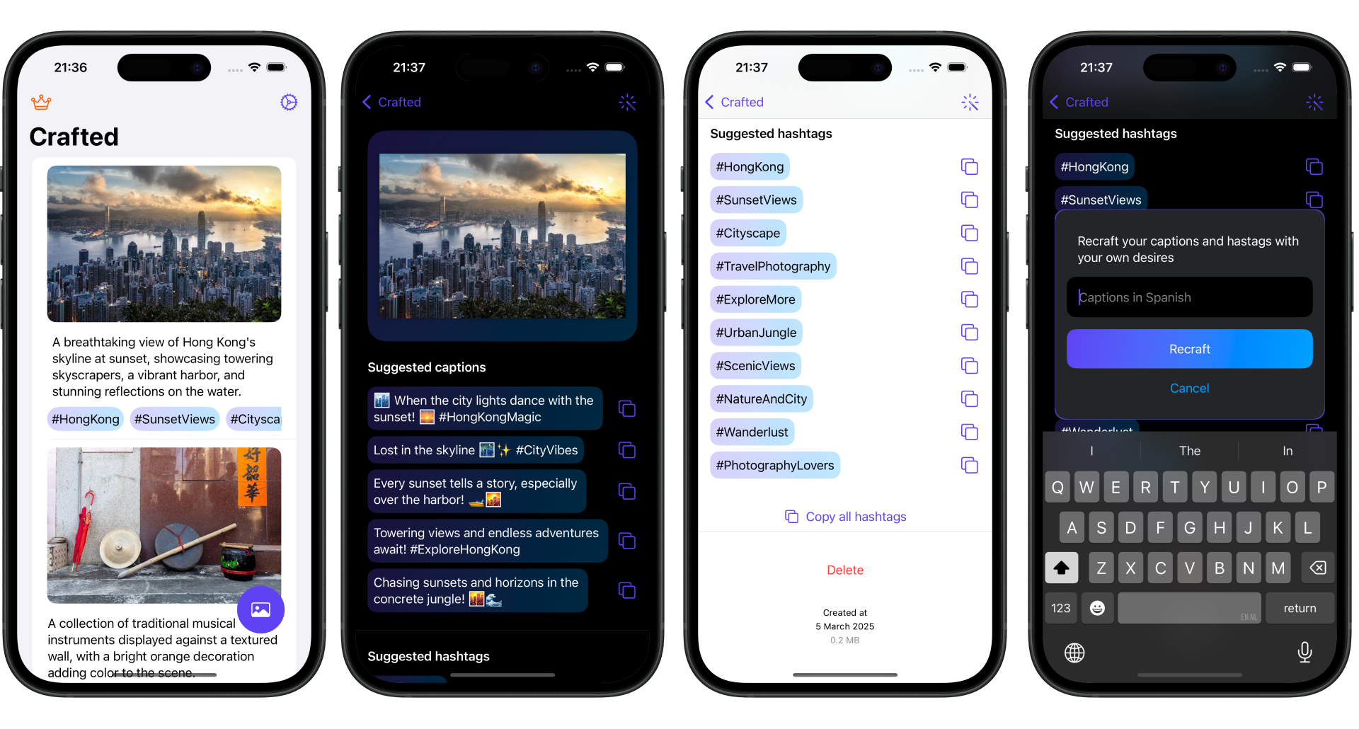 CraftCaption app screens
