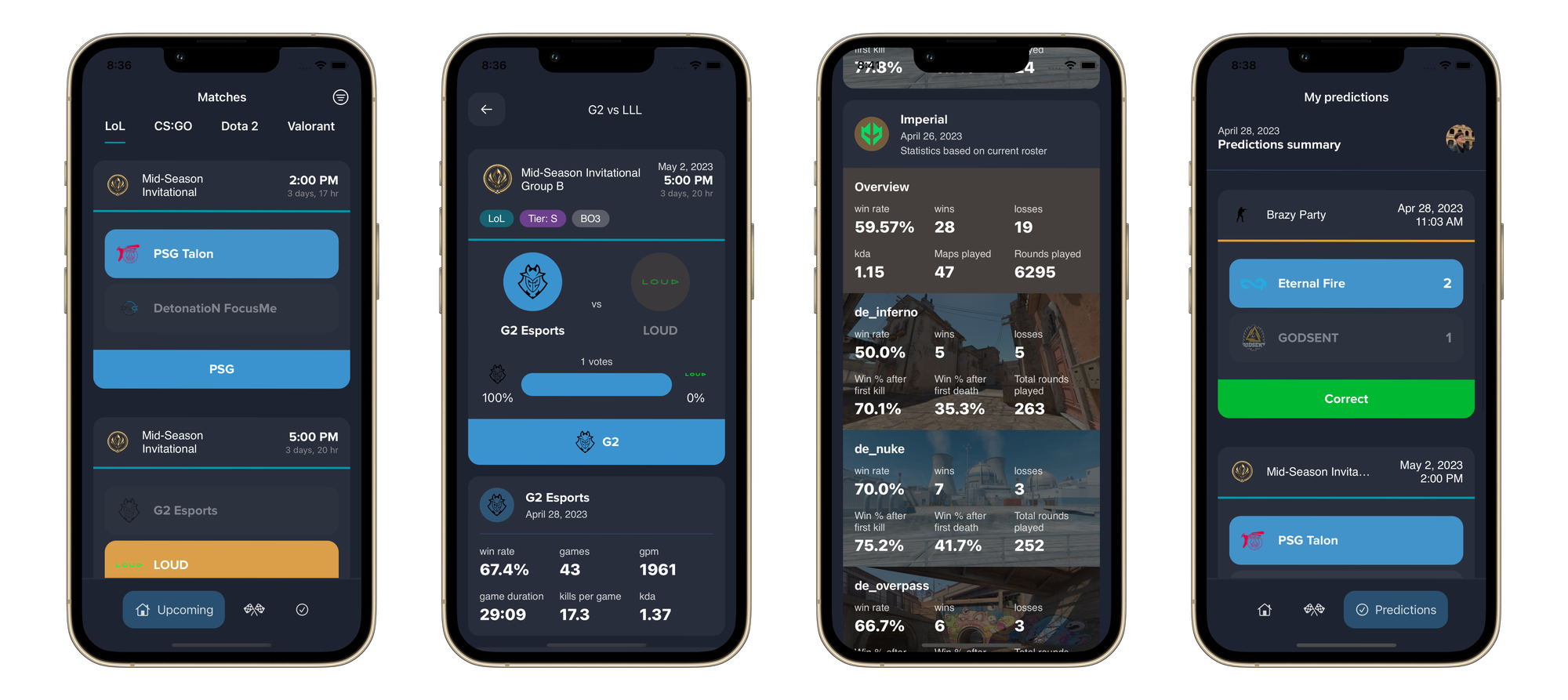 Esportsfort app screens