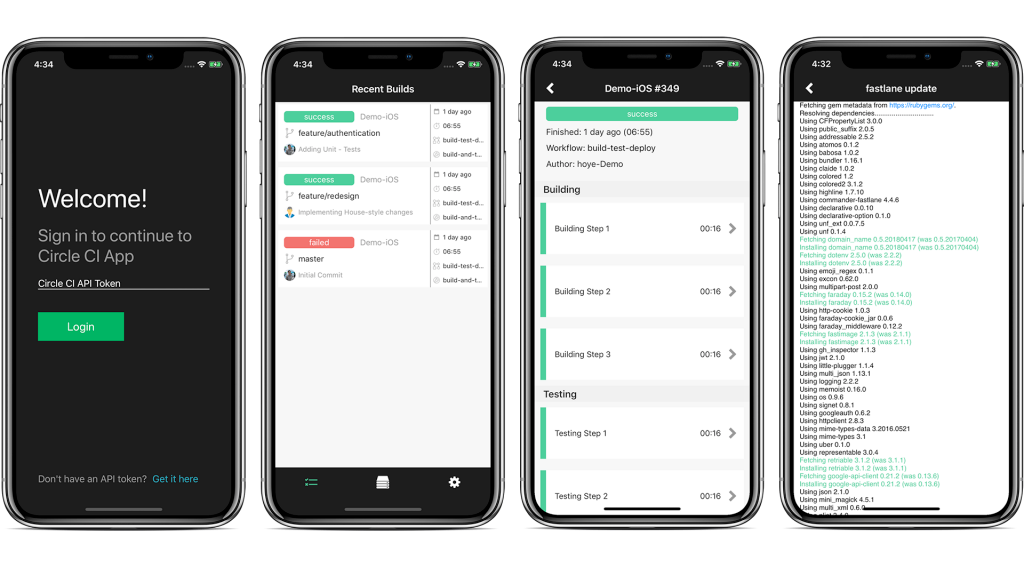 OnCircleCI app screen